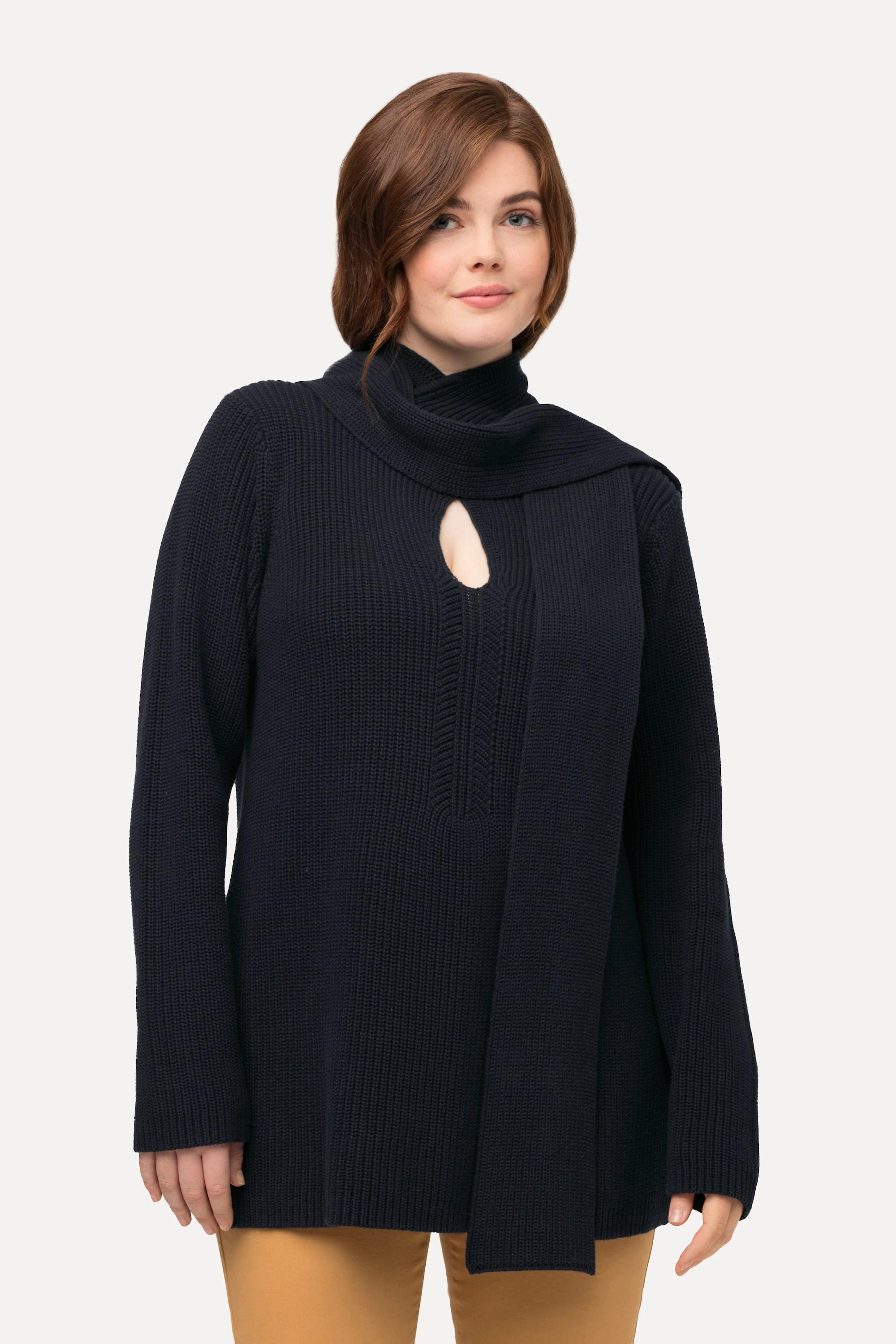 Ulla Popken  Pullover con sciarpa, scollo a V e maniche lunghe 