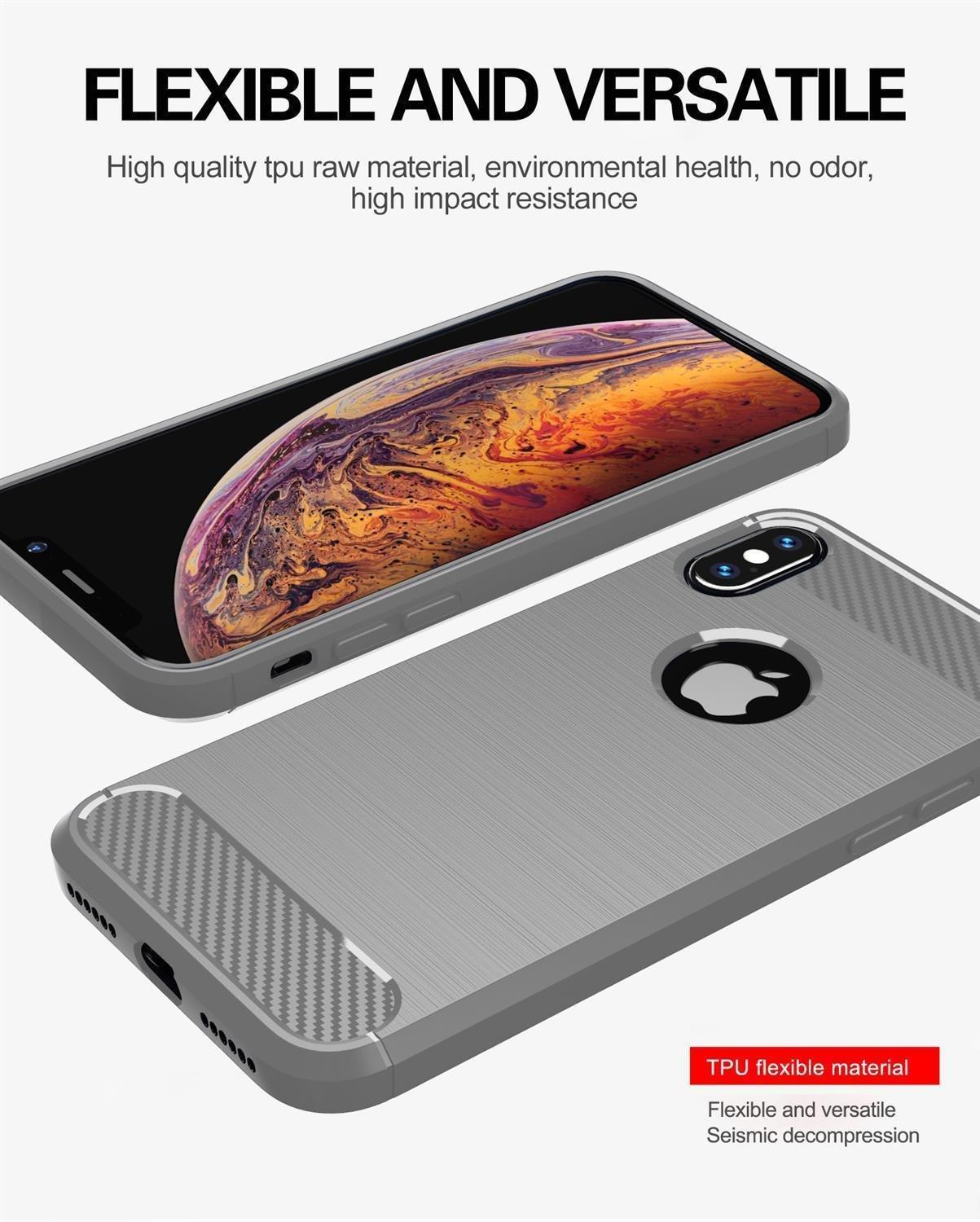 Cadorabo  Hülle für Apple iPhone X  XS TPU Silikon Edelstahl-Karbonfaser Optik 
