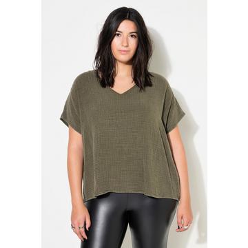 Blusenshirt, oversized, Musselin, V-Ausschnitt