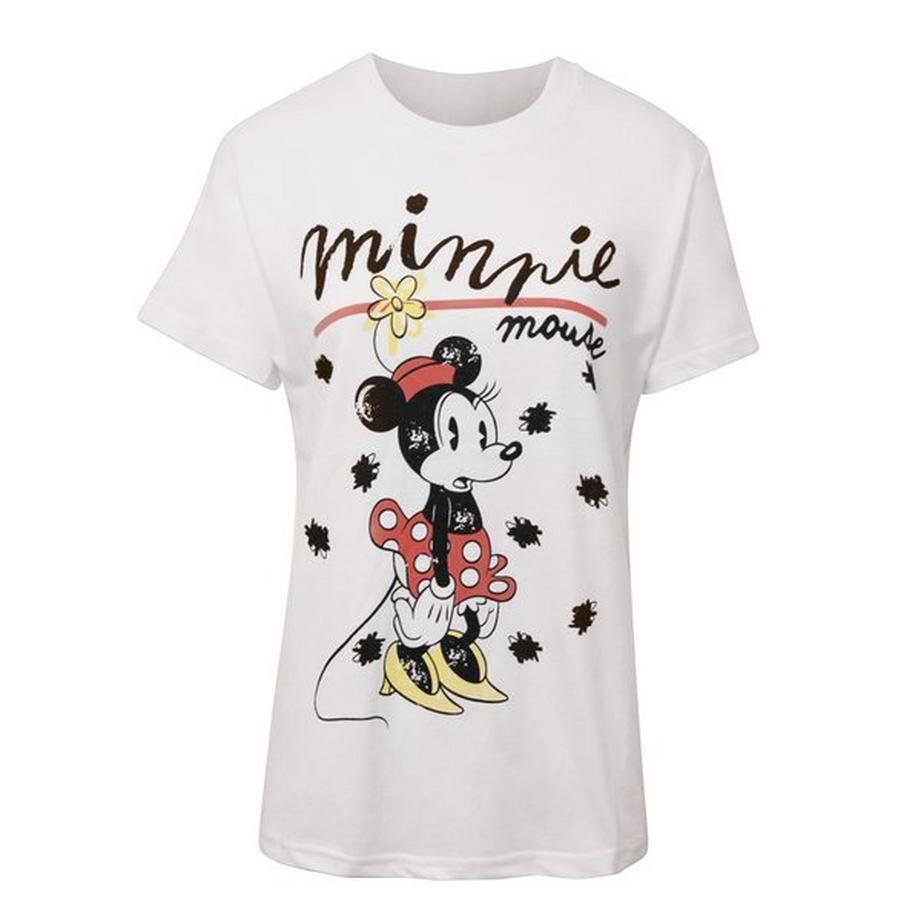 Disney Minnie Mouse T-Shirt Stampa Floreale Scarabocchio  