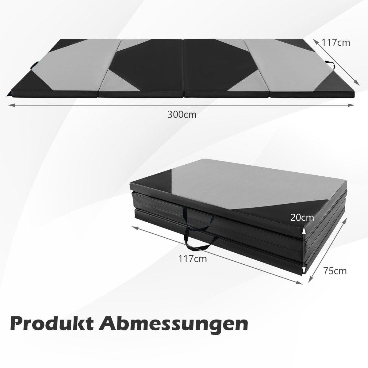 B2X  Tappetino da allenamento pieghevole in ecopelle con chiusure in velcro e amp; Maniglie per il trasporto 300 x 117 x 5 cm-grigio 