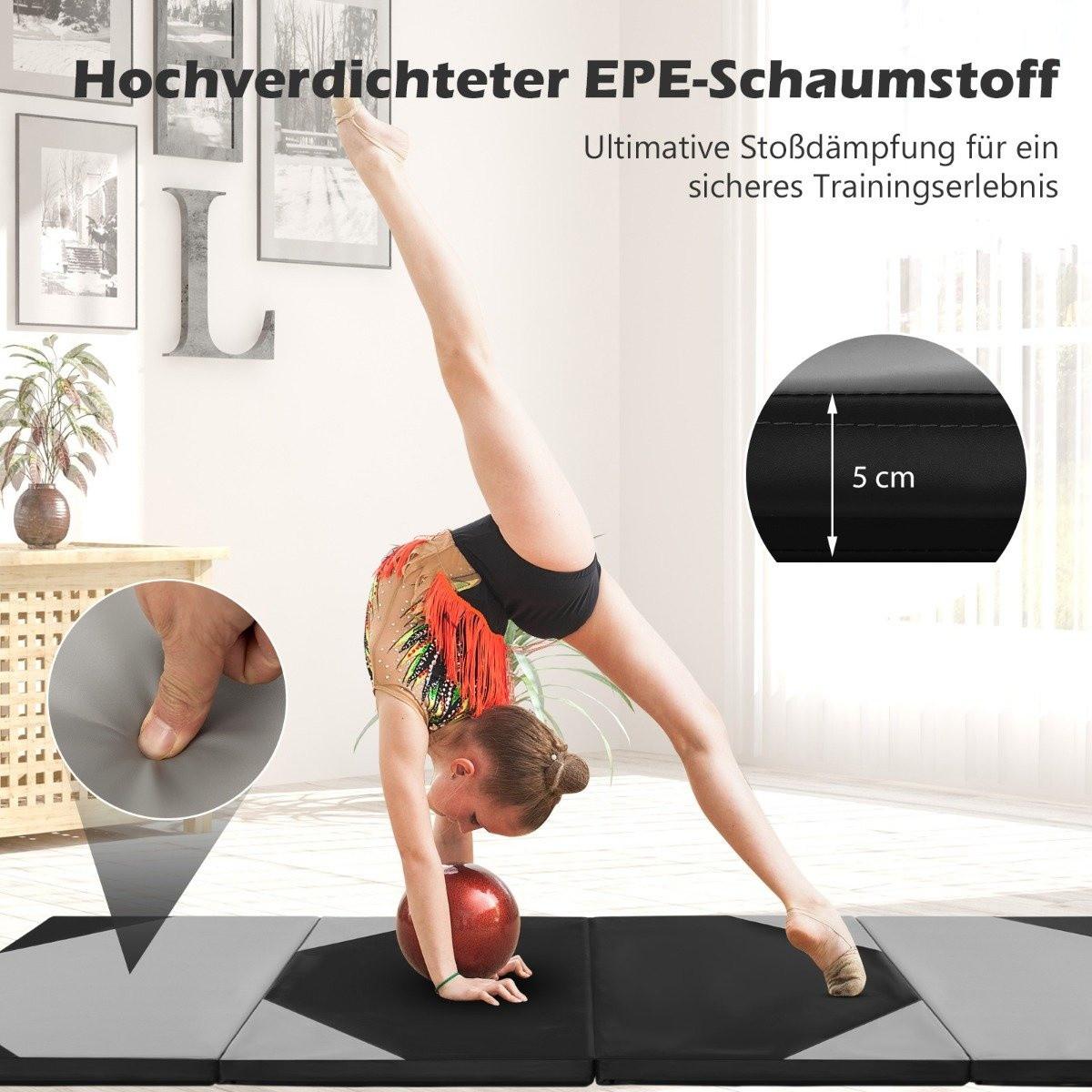 B2X  Tappetino da allenamento pieghevole in ecopelle con chiusure in velcro e amp; Maniglie per il trasporto 300 x 117 x 5 cm-grigio 