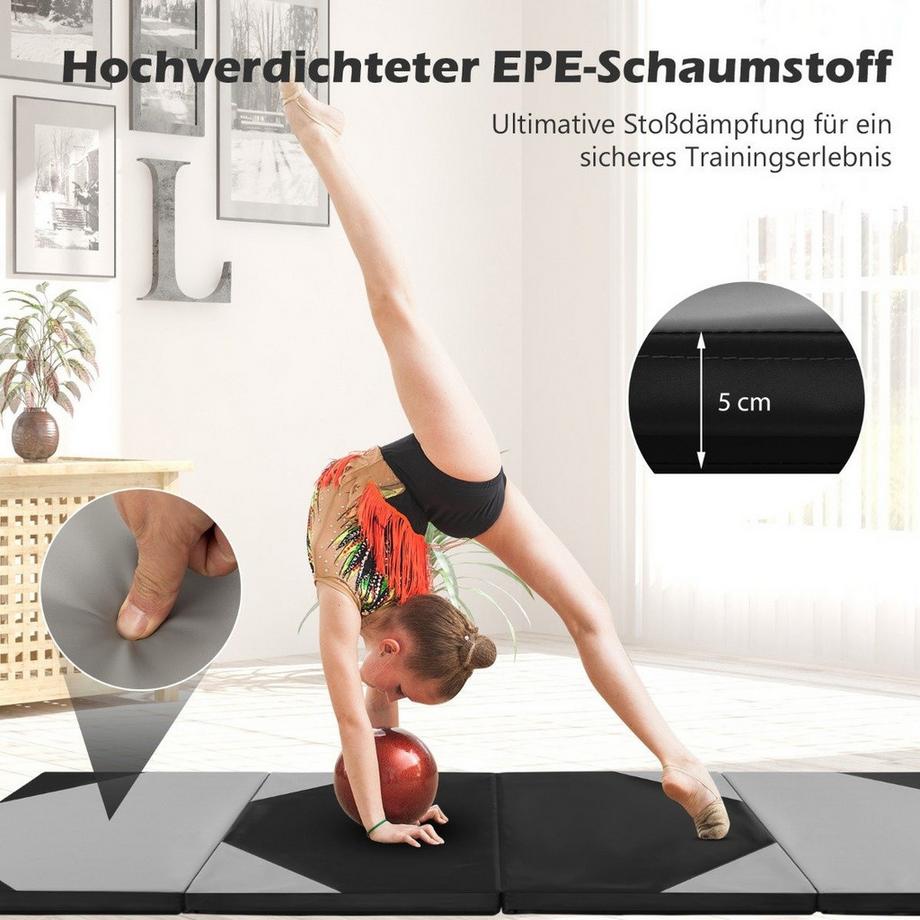 B2X  Tapis d'entraînement pliable en simili cuir avec fermetures velcro et amp; Poignées de transport 300 x 117 x 5 cm-gris 