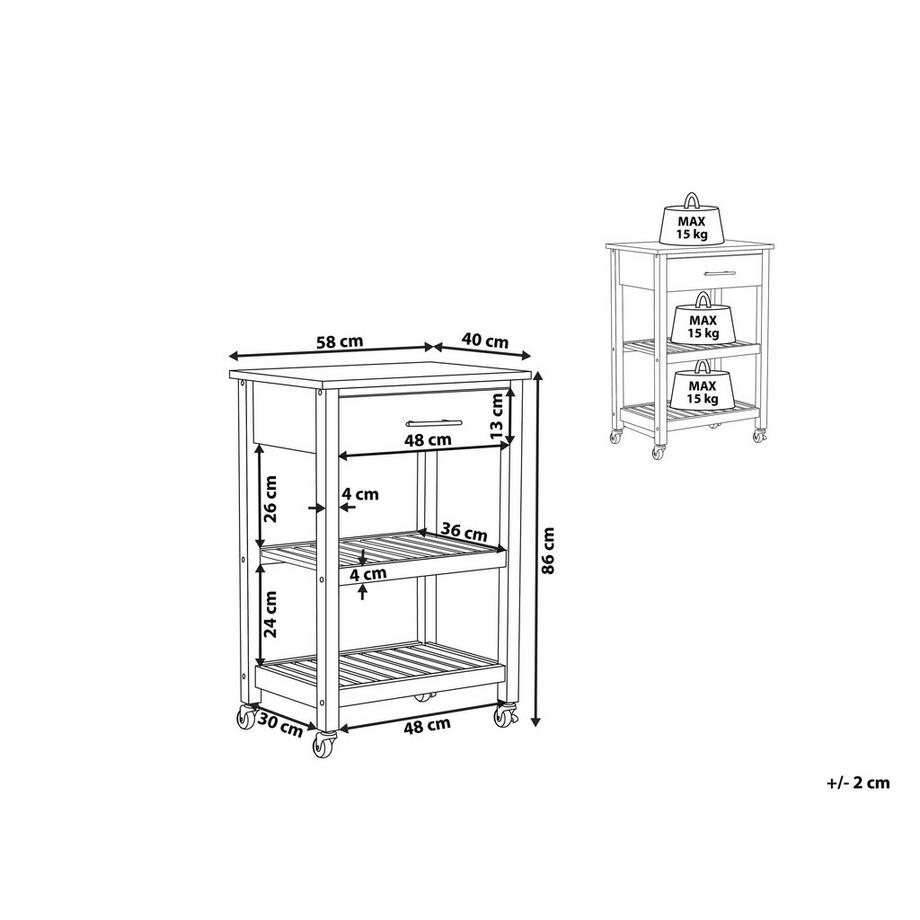 Beliani Chariot de cuisine en Bois d'hévéa  HIUMA  