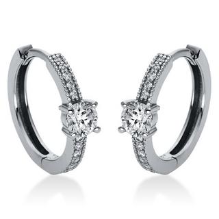MUAU Schmuck  Boucles d'oreilles cerceau 585/14K or blanc diamant 0,39ct. 