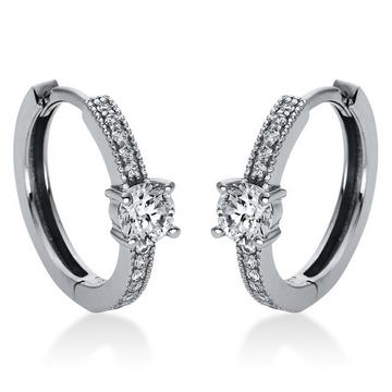 Boucles d'oreilles cerceau 585/14K or blanc diamant 0,39ct.