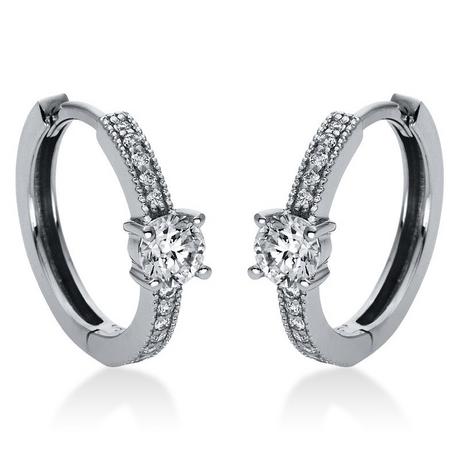 MUAU Schmuck  Boucles d'oreilles cerceau 585/14K or blanc diamant 0,39ct. 