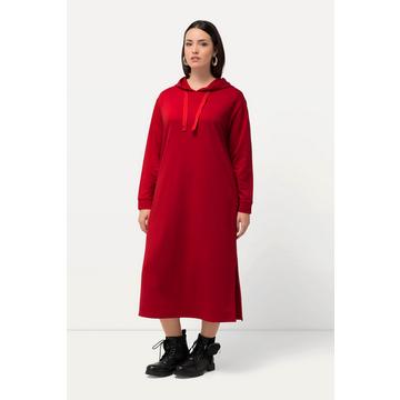 Robe midi en molleton. Capuche, poches et fentes longues sur les côtés