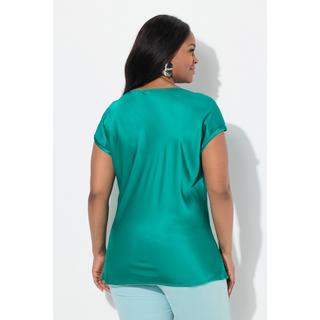 Ulla Popken Blouse en satin Col rond Couture pailletée Coupe Classic sans manches  