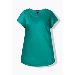 Ulla Popken Blouse en satin Col rond Couture pailletée Coupe Classic sans manches  