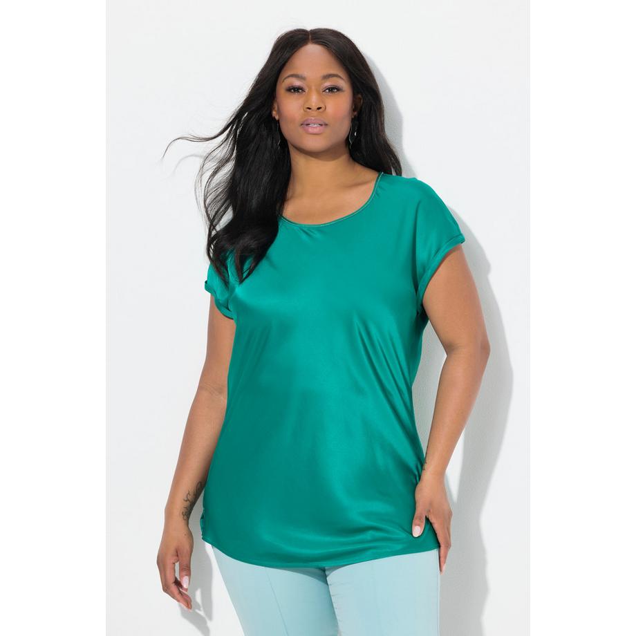 Ulla Popken Blusa classica smanicata in raso Scollo a girocollo  