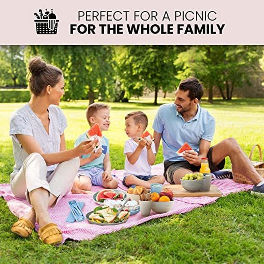 Only-bags.store  Geschirrset 4 Personen - Wiederverwendbar Recycelbar - Plastik Tassen Teller Schalen Besteck - 