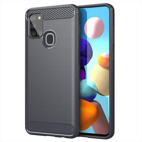 Cadorabo  Hülle für Samsung Galaxy A21s TPU Silikon Edelstahl-Karbonfaser Optik 