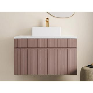 Vente-unique Meuble de salle de bain suspendu strié rose avec vasque à poser - 80 cm  - SATARA  