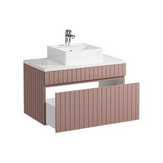 Vente-unique Mobile per bagno sospeso scanalato con lavabo da appoggio 80 cm Rosa - SATARA  