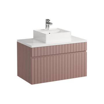 Meuble de salle de bain suspendu strié rose avec vasque à poser - 80 cm  - SATARA