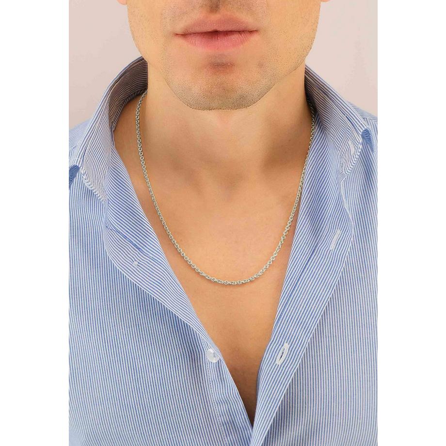 MUAU Schmuck  Collier forçat ronde en or blanc 750, 3.1mm, 45cm 