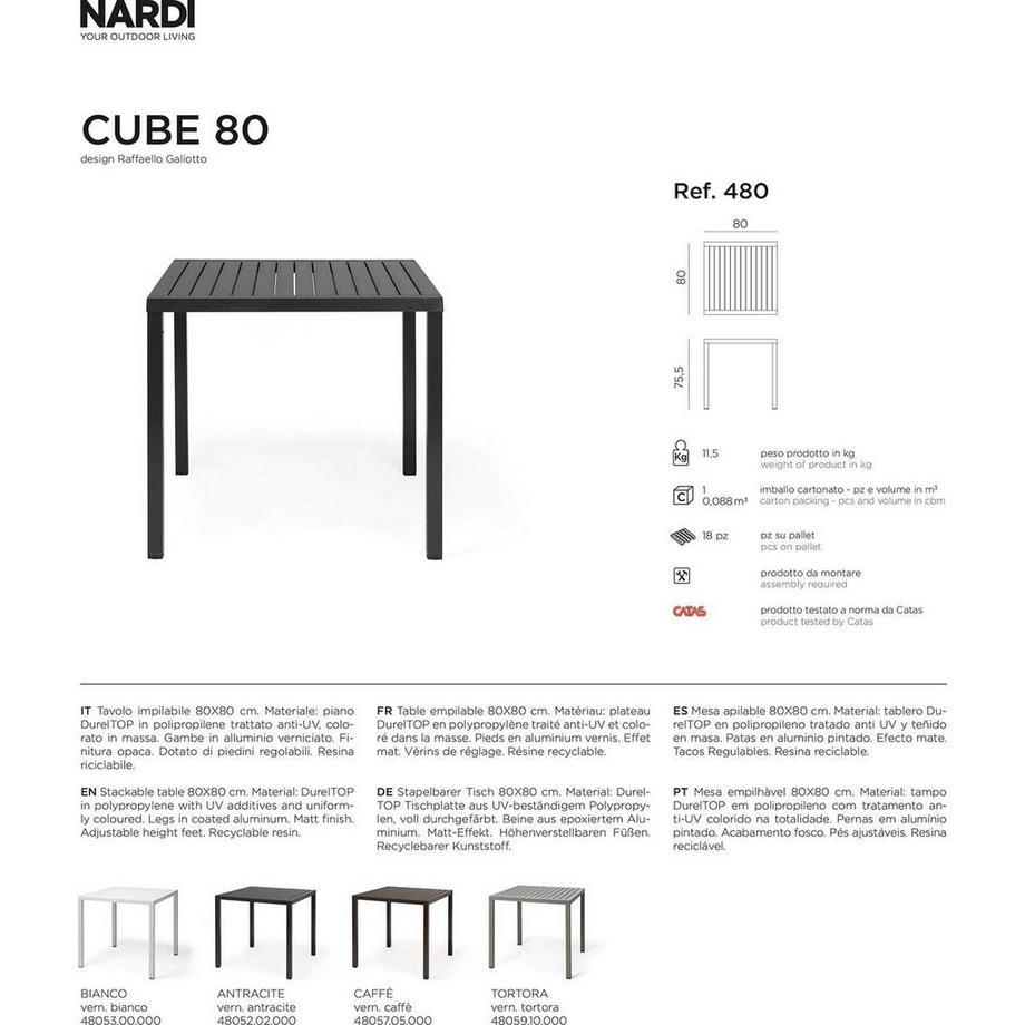 NARDI outdoor Table de jardin empilable Cube marron années 80  