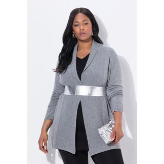 Ulla Popken Cardigan Collo a Sciarpa in Lana Merino  