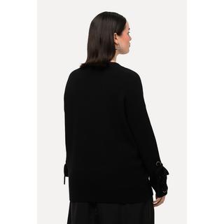 Ulla Popken Oversized V-Ausschnitt Langarm Pullover mit Ärmelbändern  