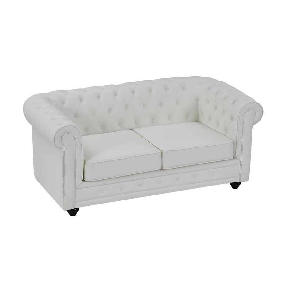 Vente-unique Canapé 2 places en simili blanc CHESTERFIELD  