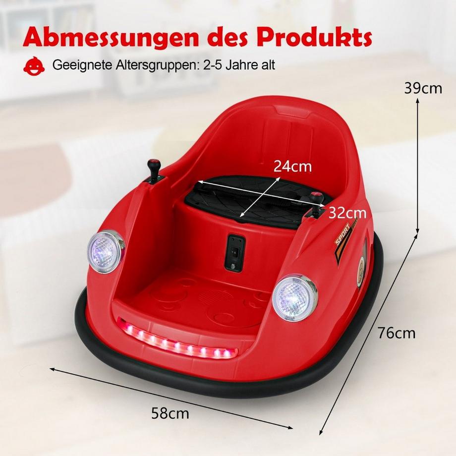 B2X  12V Autoscooter Kinder Elektro Bumper Car mit Fernsteuerung & LED-Lichtern & Musik Rot 