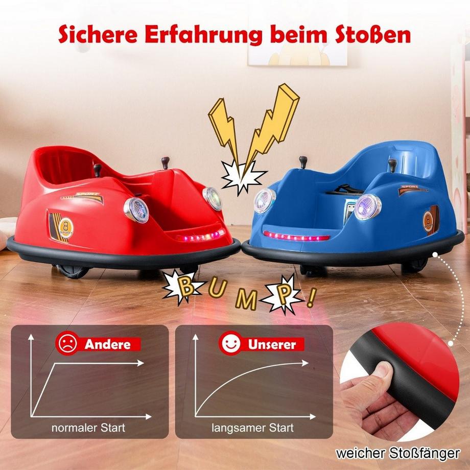 B2X  12V Autoscooter Kinder Elektro Bumper Car mit Fernsteuerung & LED-Lichtern & Musik Rot 