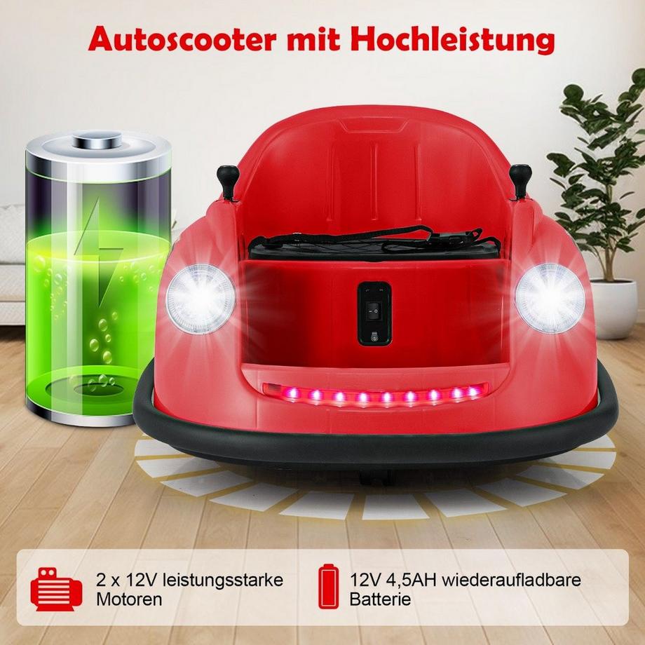 B2X  12V Autoscooter Kinder Elektro Bumper Car mit Fernsteuerung & LED-Lichtern & Musik Rot 