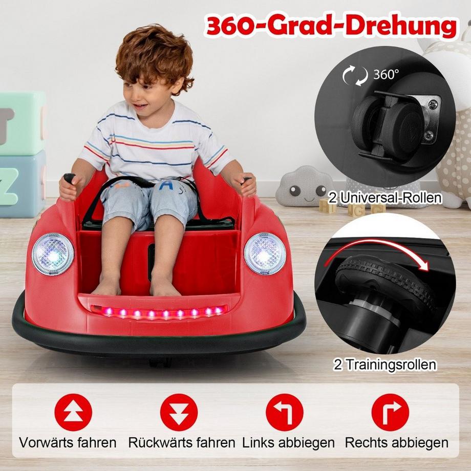 B2X  12V Autoscooter Kinder Elektro Bumper Car mit Fernsteuerung & LED-Lichtern & Musik Rot 