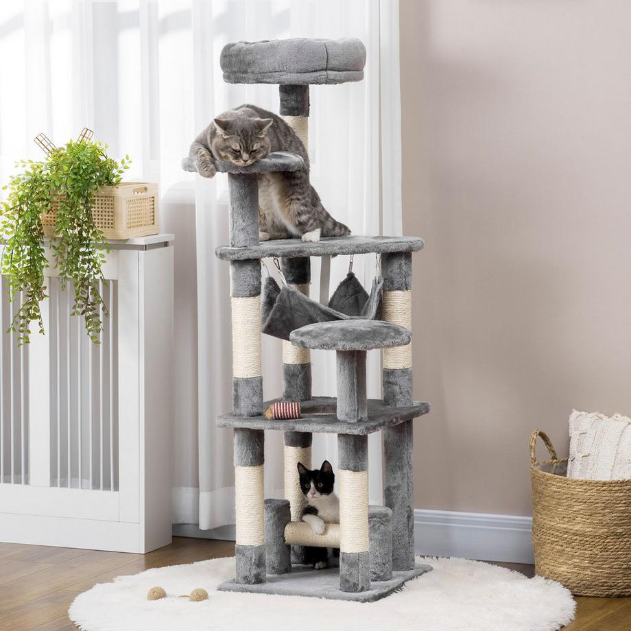 Northio  Katzenbaum Katzenkratzbaum Katzenspielturm Katzen Kletterbaum Kratzbaum Hängematte Grau L40 X B40 X H132 Cm 