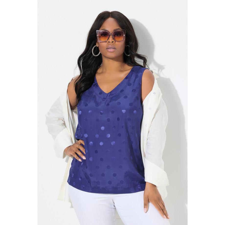 Ulla Popken Jacquard Pois Top Blusa Scollo V Senza Maniche  