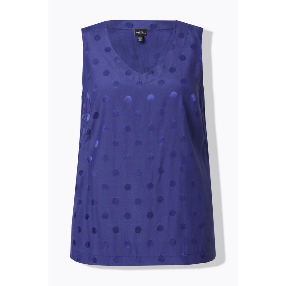 Ulla Popken Jacquard Pois Top Blusa Scollo V Senza Maniche  