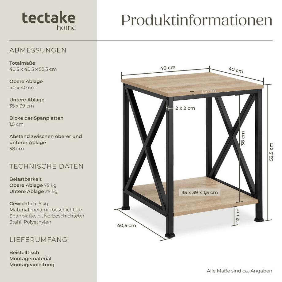 Tectake Beistelltisch Carlton Industrial Style Holz und Stahl  