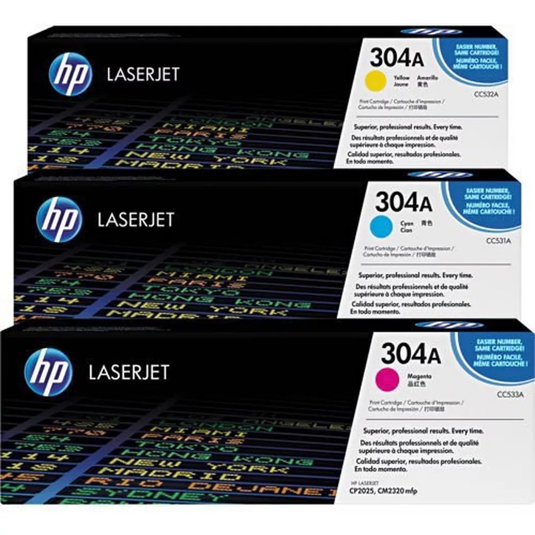 Hewlett-Packard – HP Toner Tri-Pack 304A CMY CF372AM Color LaserJet CP2025 2800 S., One Size