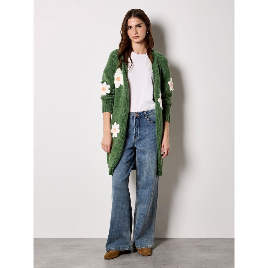 3D-Gänseblümchen-Strickjacke aus grobem Strick