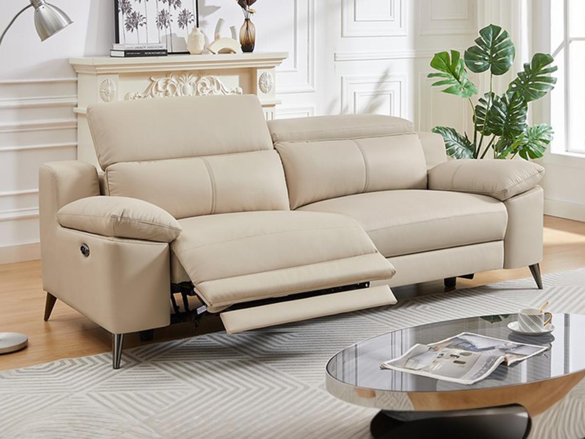 Vente-unique Relaxsofa elektrisch 3-Sitzer - Leder - Beige - MAROTI  