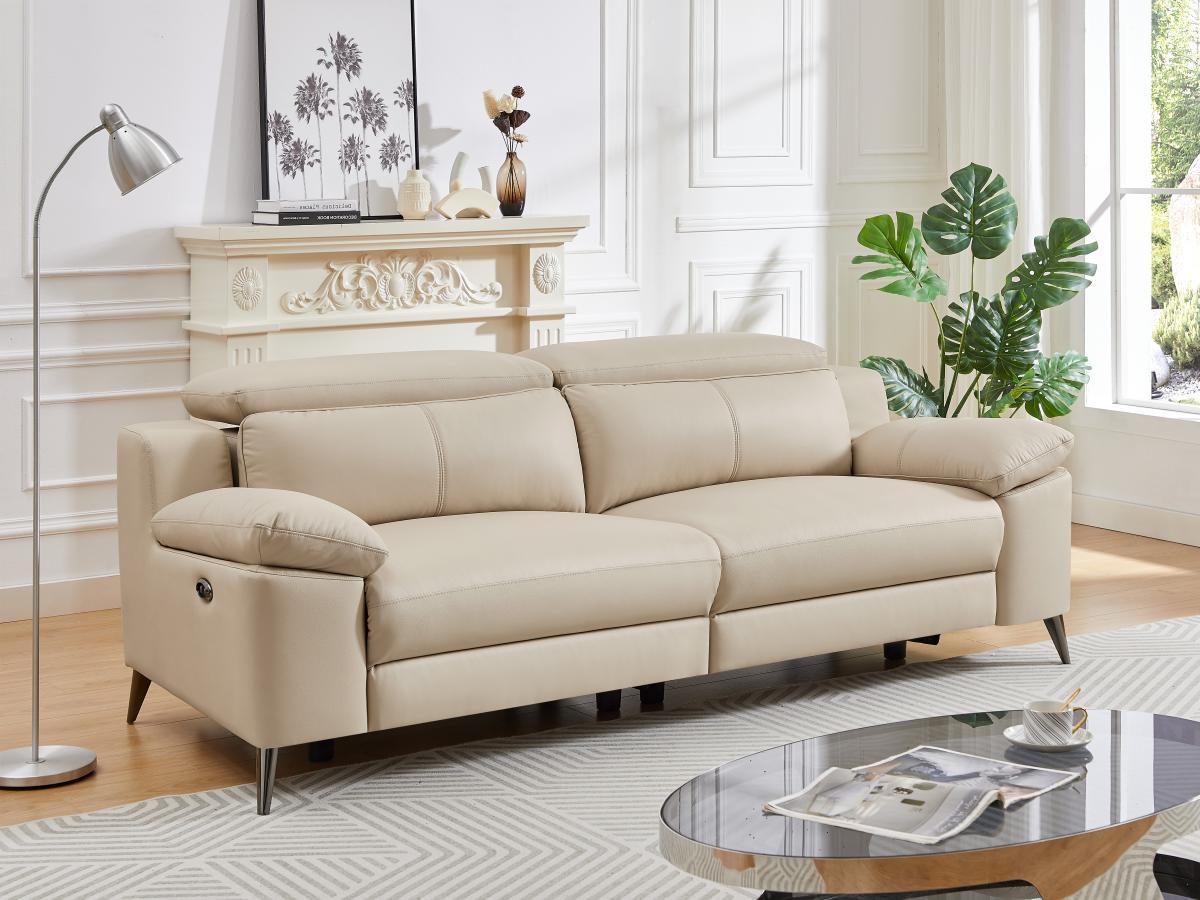 Vente-unique Relaxsofa elektrisch 3-Sitzer - Leder - Beige - MAROTI  