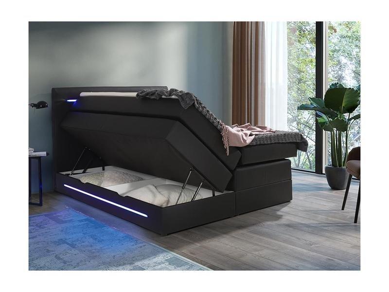 DREAMEA Set Boxspring testata LED+Base letto contenitore+Materasso+Topper Similpelle Nero KEROS di DREAMEA  