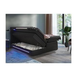 DREAMEA Set Boxspring testata LED+Base letto contenitore+Materasso+Topper Similpelle Nero KEROS di DREAMEA  