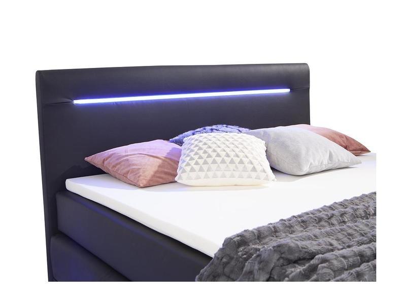 DREAMEA Set Boxspring testata LED+Base letto contenitore+Materasso+Topper Similpelle Nero KEROS di DREAMEA  