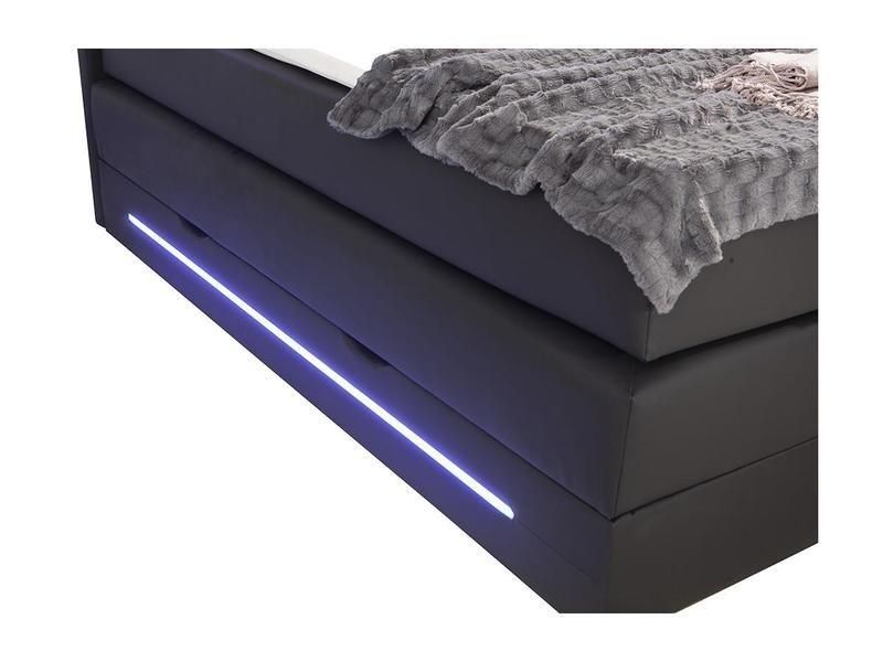 DREAMEA Set Boxspring testata LED+Base letto contenitore+Materasso+Topper Similpelle Nero KEROS di DREAMEA  