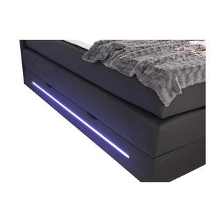 DREAMEA Set Boxspring testata LED+Base letto contenitore+Materasso+Topper Similpelle Nero KEROS di DREAMEA  