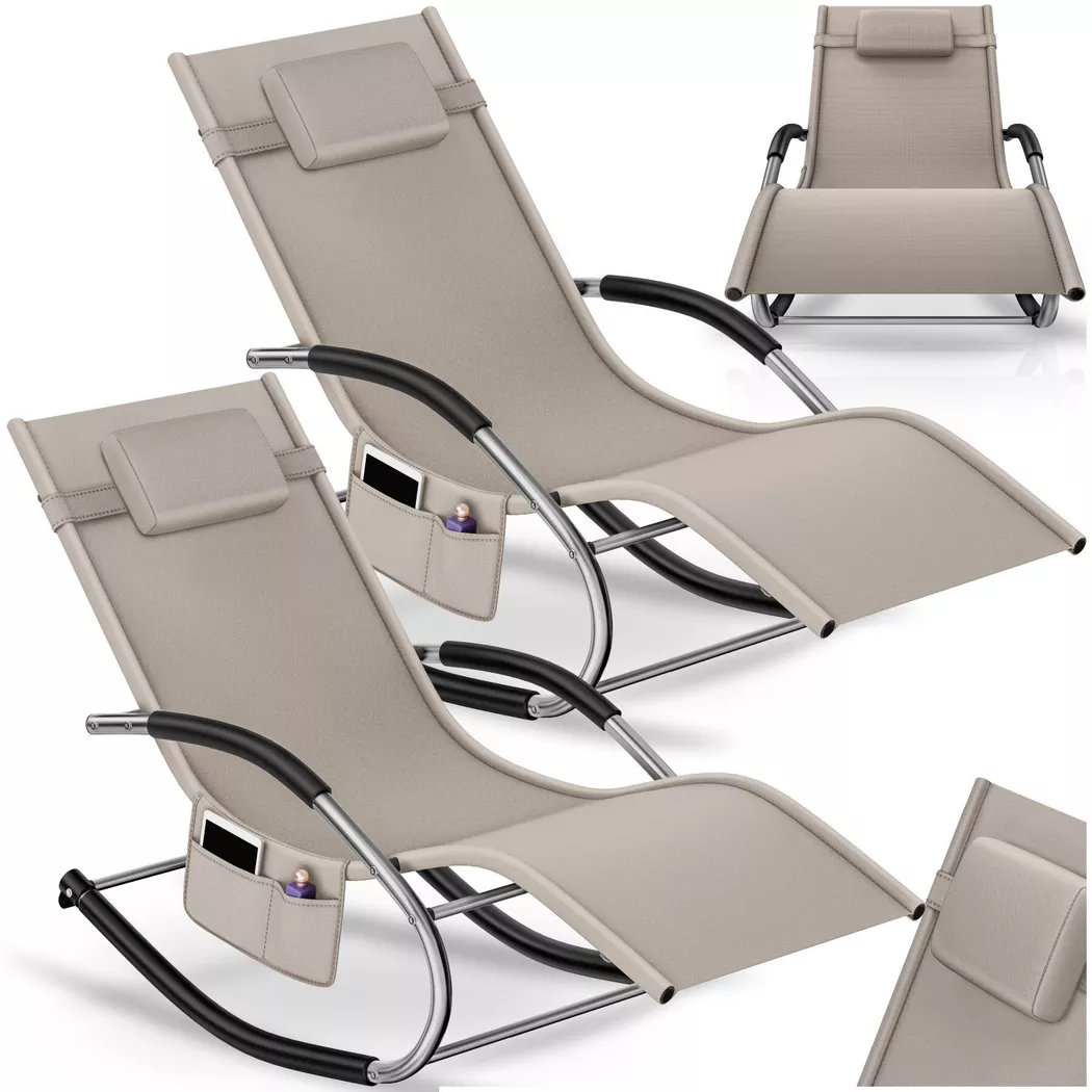 Tectake - Sonnenliege Taya, ergonomisch geformt, komfortable Schwingbewegung, geschwungene Armlehnen, One Size, Beige