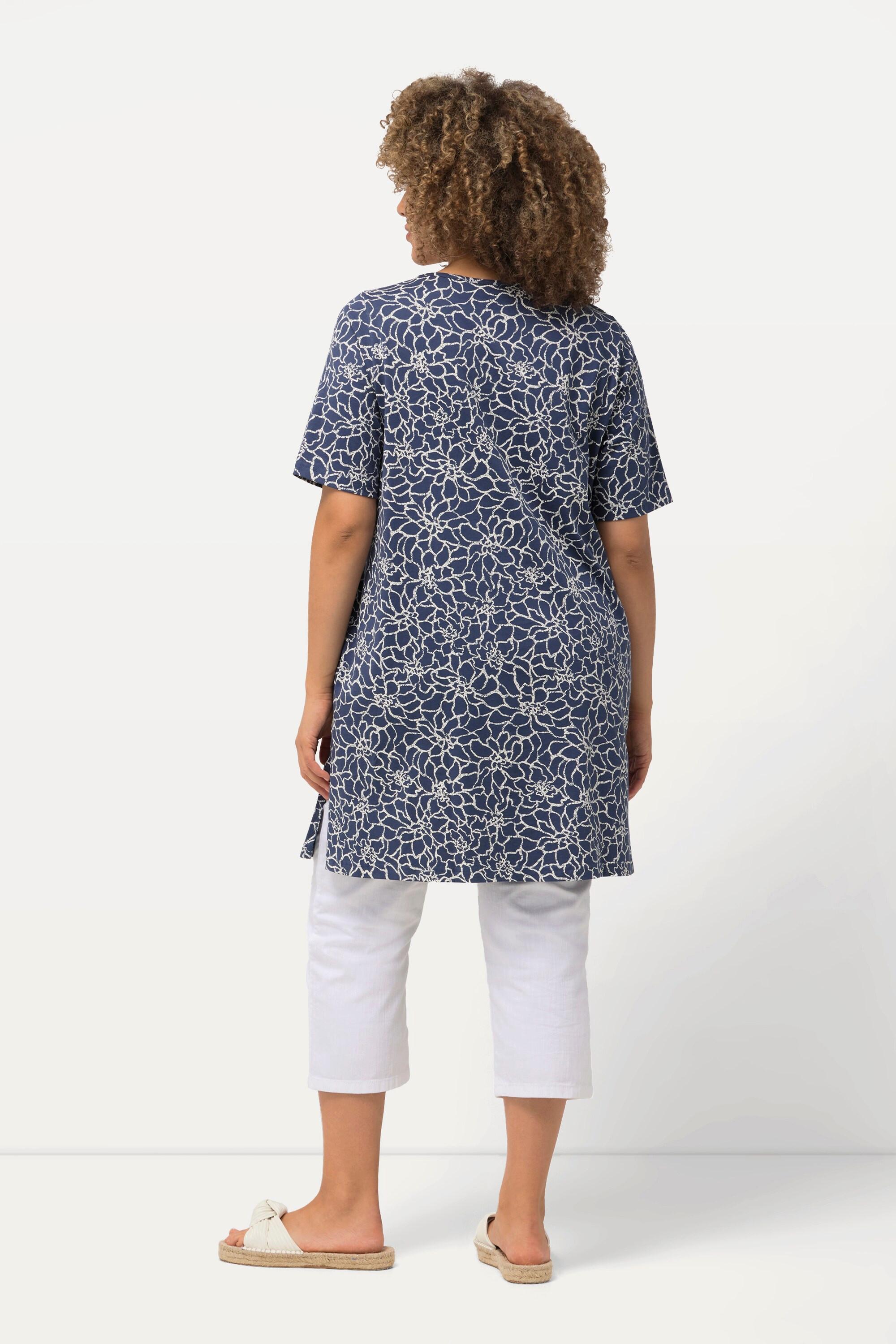 Ulla Popken  Longshirt, Zierfalten, A-Linie, V-Ausschnitt, Halbarm 