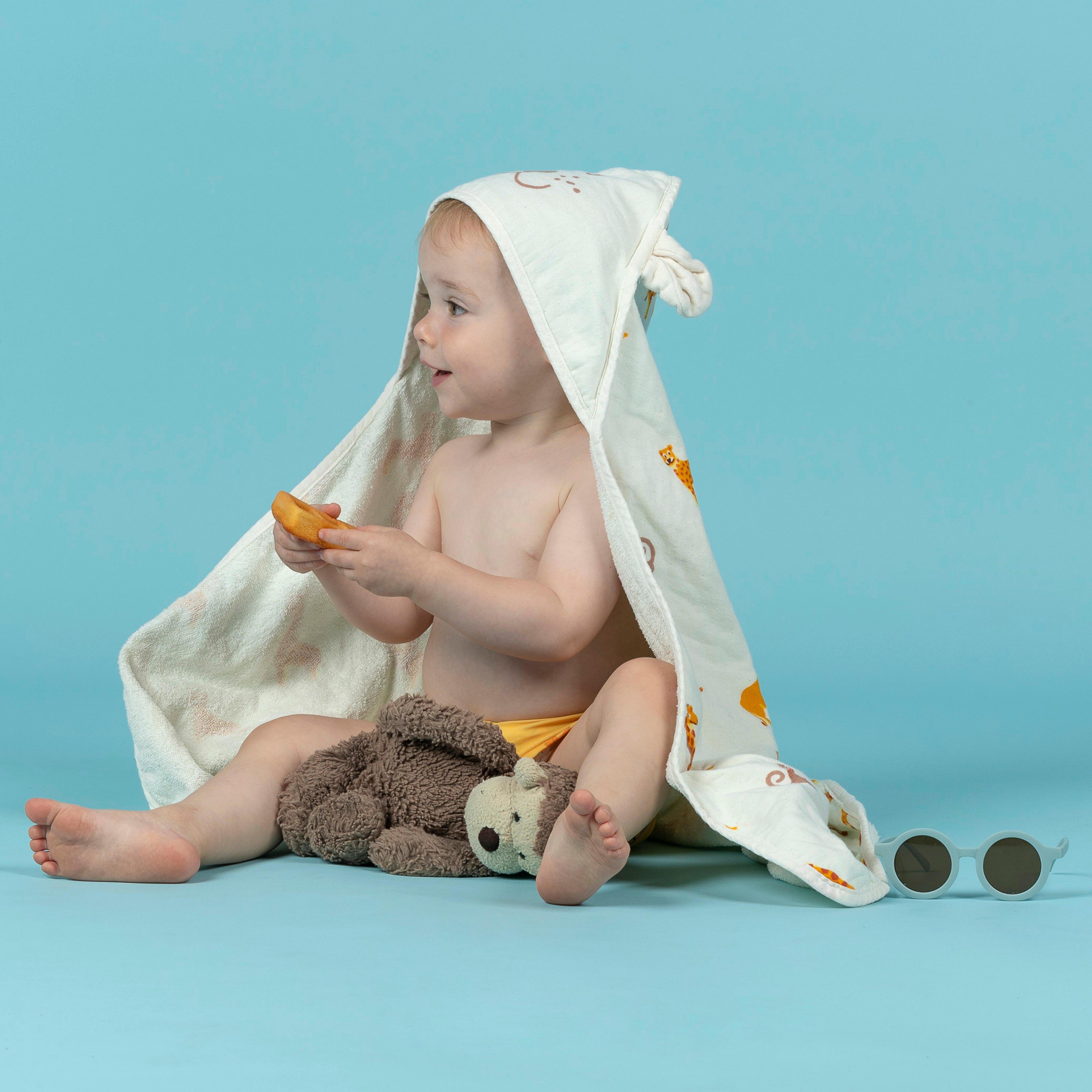 NABAIJI Badetuch mit Kapuze Baby Baumwolle - Druckmotiv Savanne  