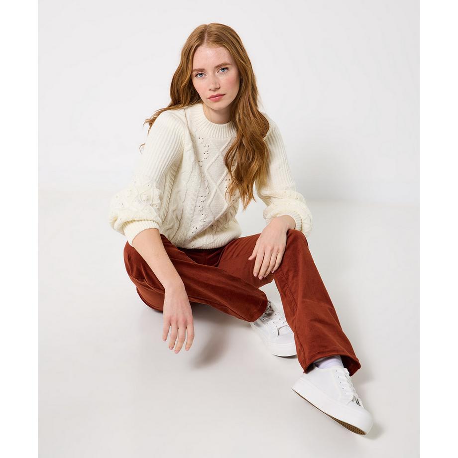 Joe Browns Cremefarbener Strickpullover mit Zopfmuster  