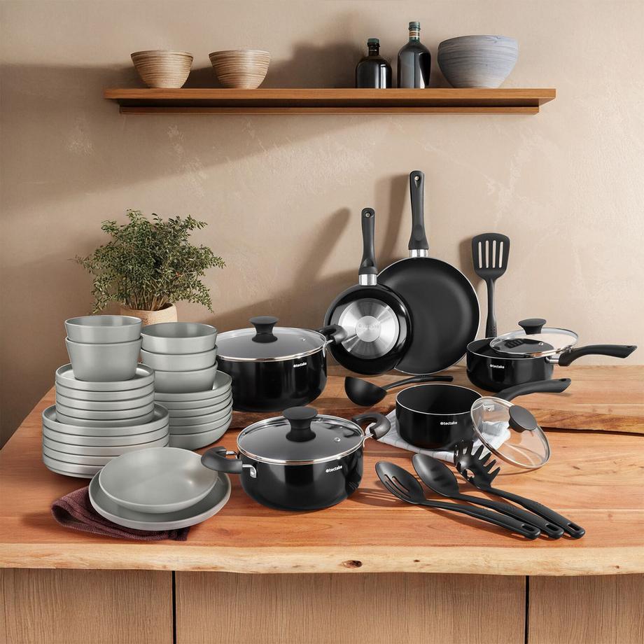 Tectake Set iniziale da cucina Una/Varese Set di stoviglie in terracolta, con smaltatura 39 pezzi  