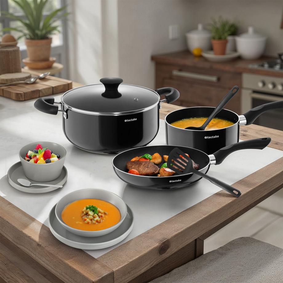 Tectake Set iniziale da cucina Una/Varese Set di stoviglie in terracolta, con smaltatura 39 pezzi  