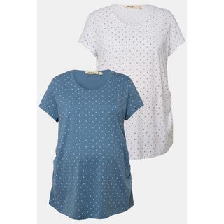 Ulla Popken  T-shirts Bellieva en lot de 2, à col rond et manches courtes Fronces latérales, coton bio. GOTS 