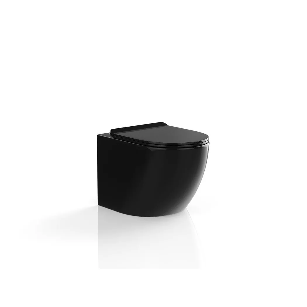 Vente-unique Rimless Gloss Black Ceramic Wall-Hung WC - JAVOINE